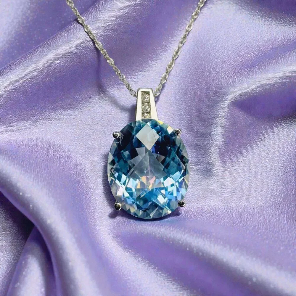 10K White Gold LARGE Mystic Topaz & Diamond Necklace -18